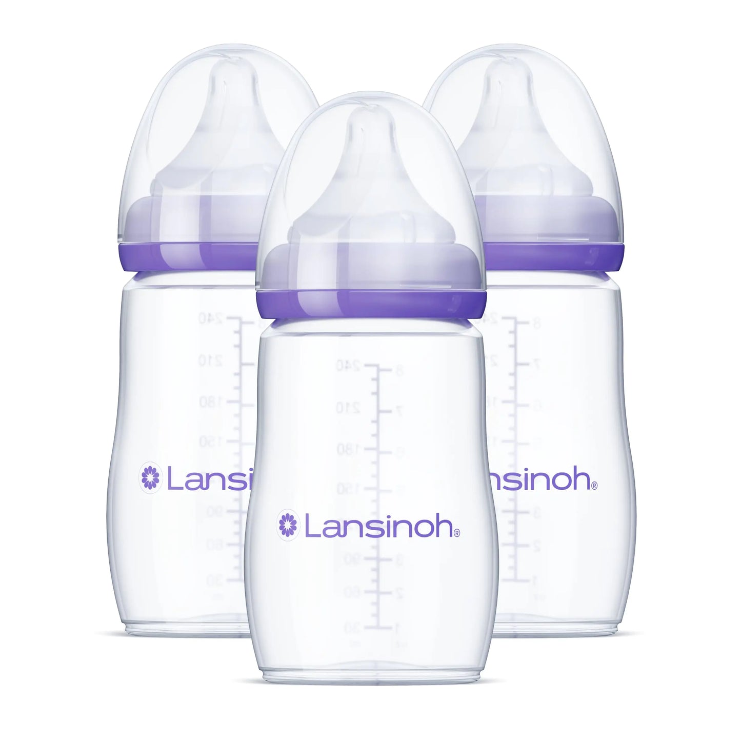 Lansinoh Anti-Colic Baby Bottles for Breastfeeding Babies 8 Ounces 3 Count Includes 3 Medium Flow Nipples Size M