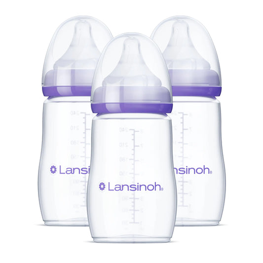 Lansinoh Anti-Colic Baby Bottles for Breastfeeding Babies 8 Ounces 3 Count Includes 3 Medium Flow Nipples Size M