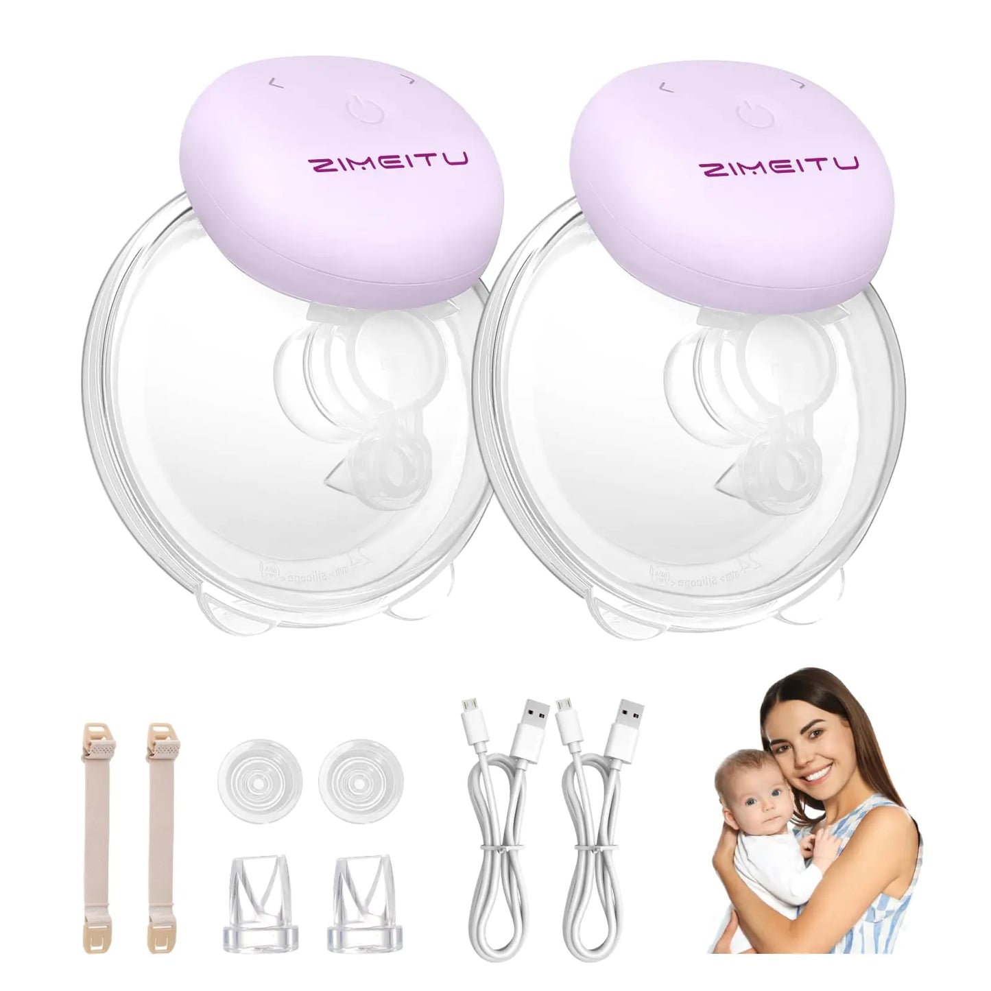 ZiMeiTu Hands Free Breast Pump Wearable Breast Pumps with 3 Modes & 15 Levels Electric Breast Pump Portable Electric Wearable Breastfeeding Pump -24 mm Flange Double Breast Pump Purple